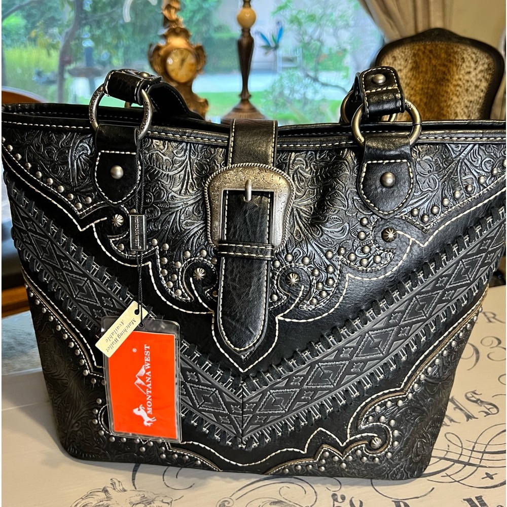 Montana West Embossed Leather Studded Conclude Phone Pocket Bag